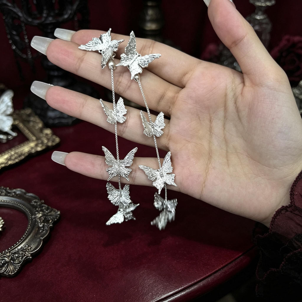 Gothic Butterfly Drop Earrings White Gold Plated For Vampire Ball Victorian Style