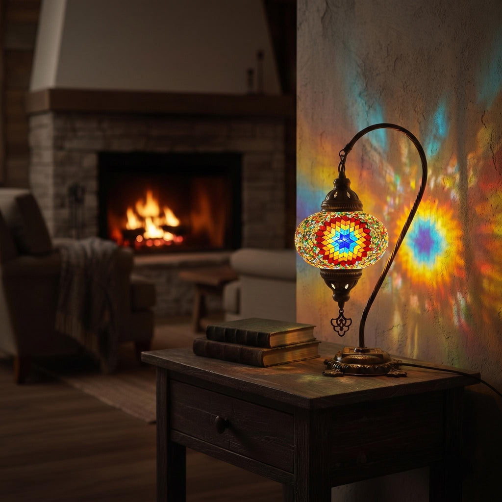 MoslandHome Handmade Turkish Moroccan Mosaic Table Lamp LED