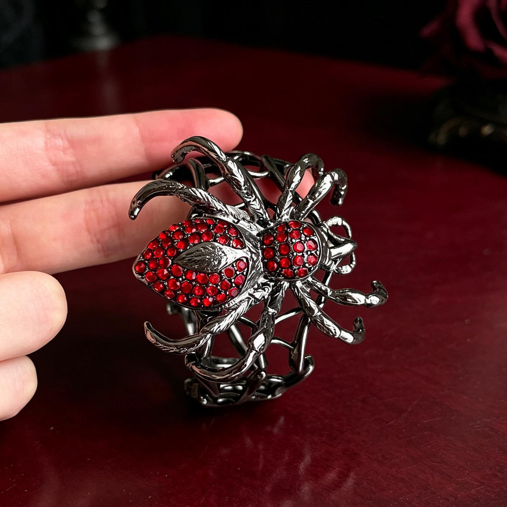 Gothic Spider Cuff Bracelet Gunmetal Rhinestone Vampire Jewelry Dark Romance