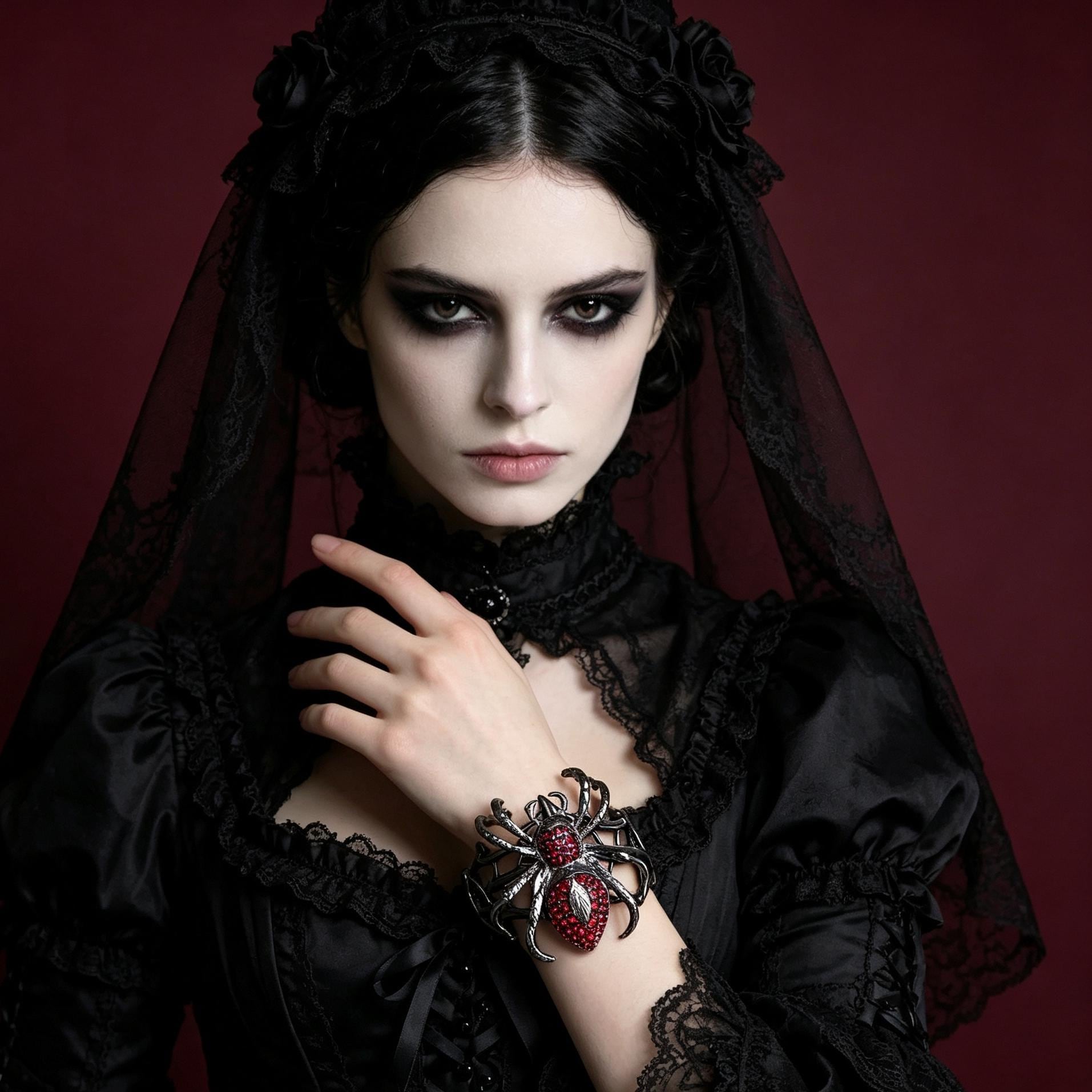 Gothic Spider Cuff Bracelet Gunmetal Rhinestone Vampire Jewelry Dark Romance