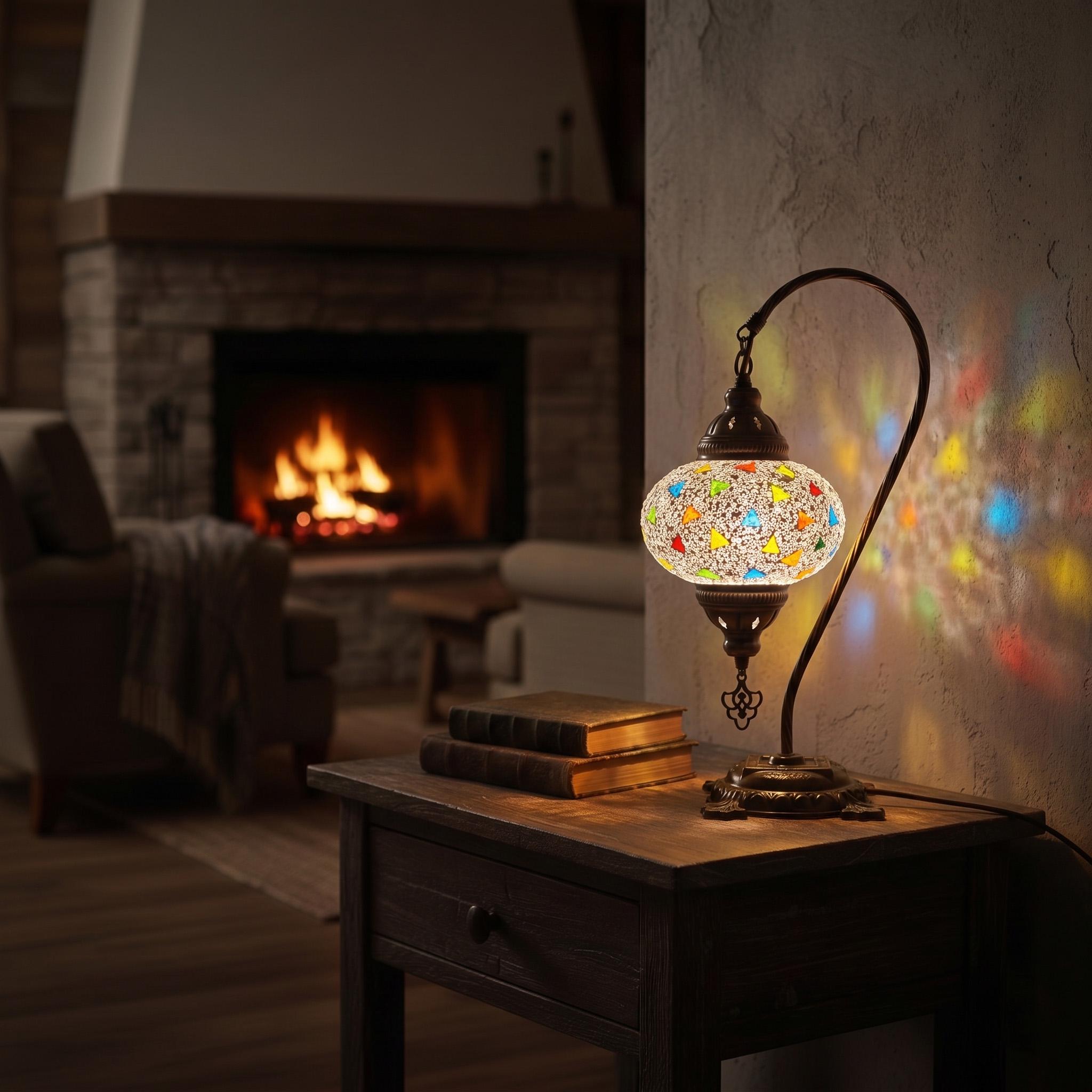 MoslandHome Handmade Turkish Moroccan Mosaic Table Lamp 16.5in White