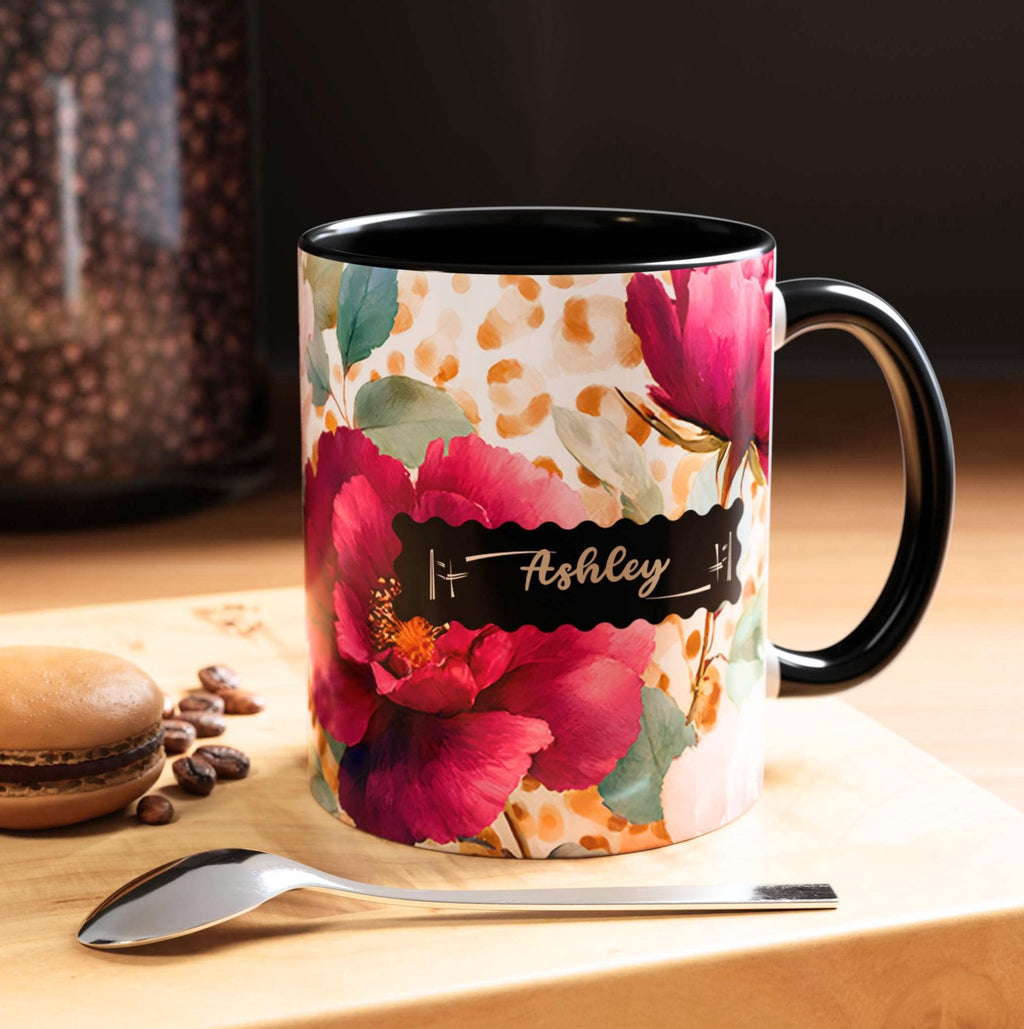 Personalized Floral Leopard Print Coffee Mug Custom Name