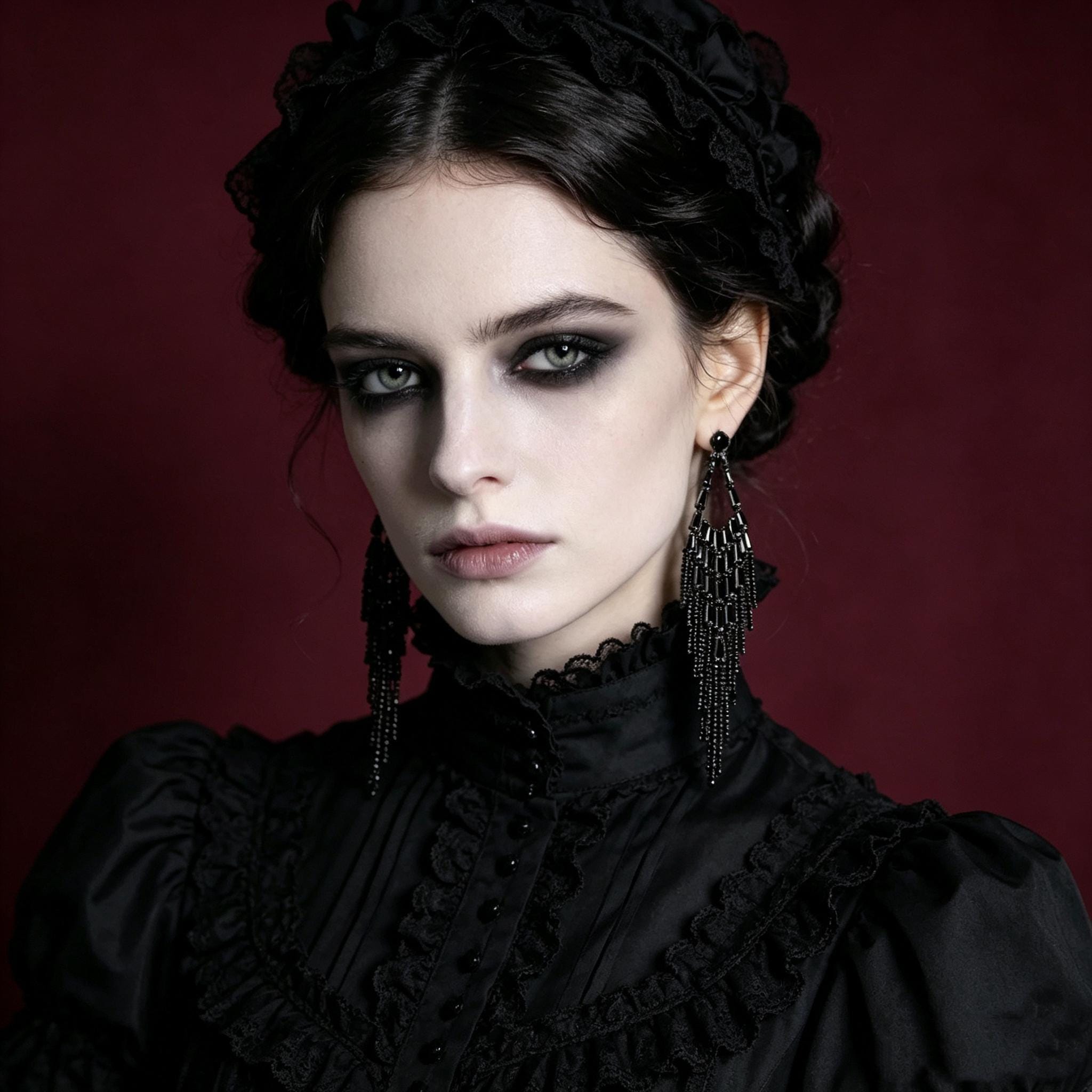 MourningGardenStudio Black Crystal Tassel Earrings Victorian Gothic Jewelry