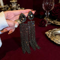 MourningGardenStudio Victorian Vampire Chandelier Earrings Black Crystal Tassel