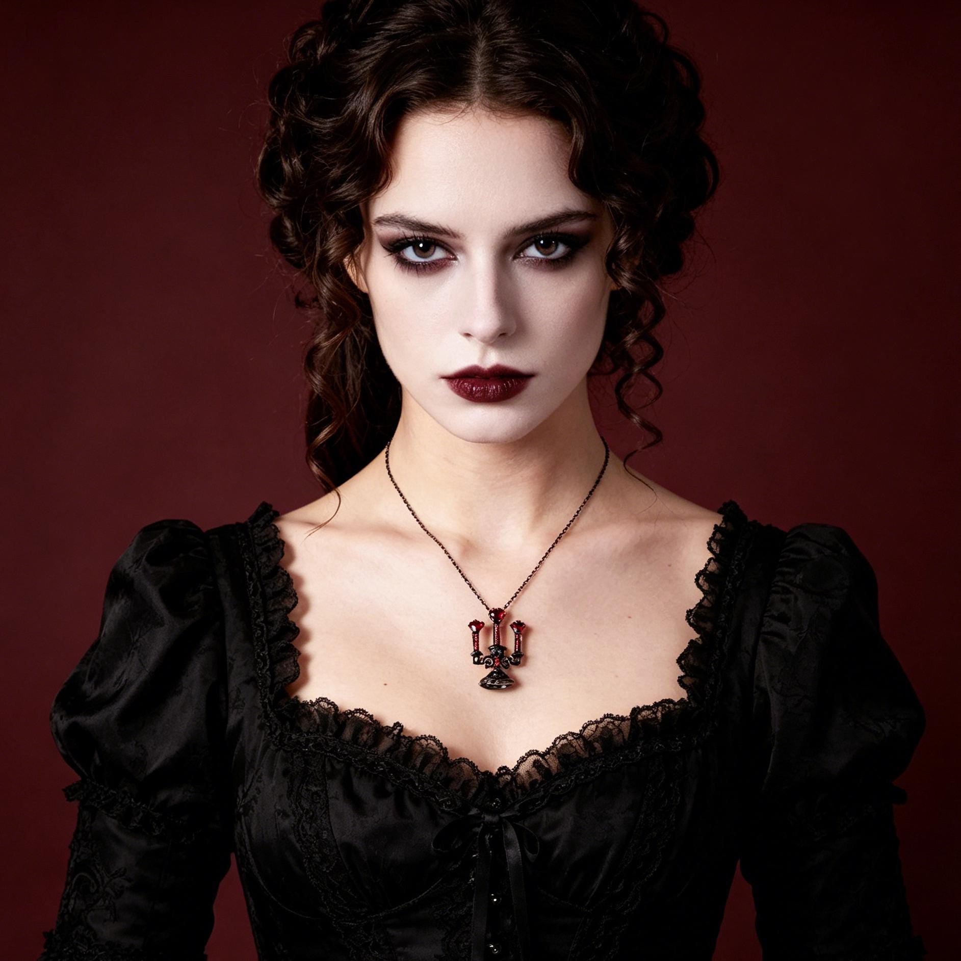 Victorian Gothic Candelabra Necklace Red Crystal Pendant for Vampire Ball Gift