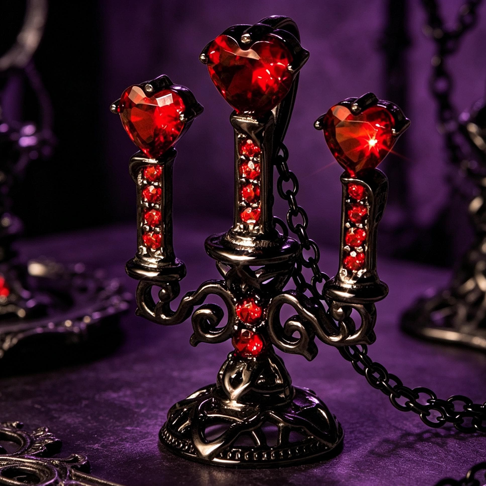 Victorian Gothic Candelabra Necklace Red Crystal Pendant for Vampire Ball Gift