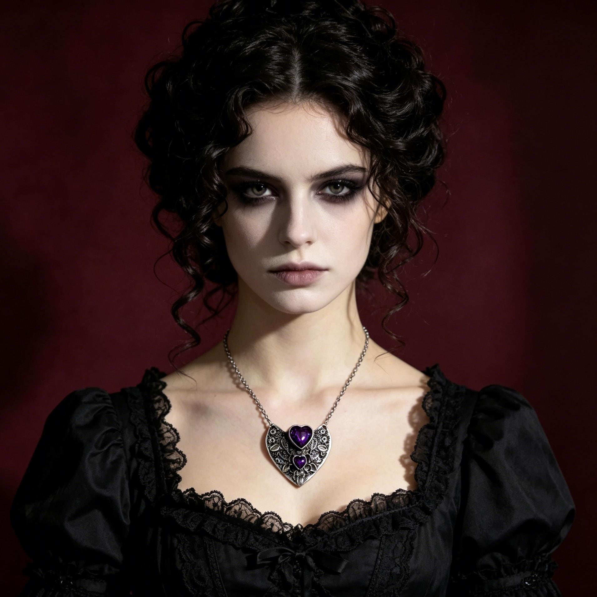 MourningGardenStudio Victorian Gothic Heart Necklace Purple Crystal Pendant