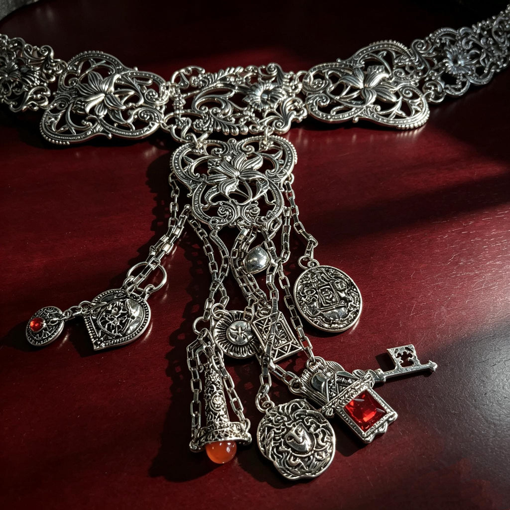 Victorian Gothic Choker Necklace Antique Key Tassels