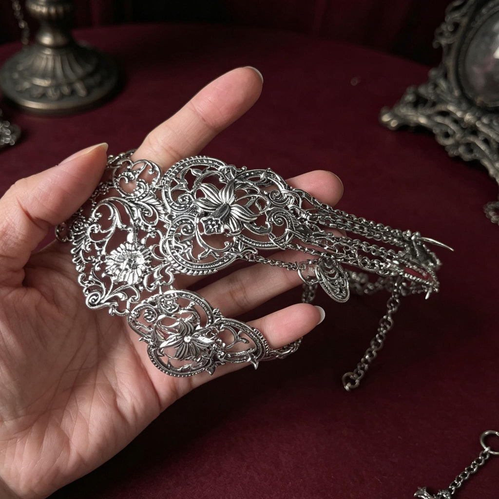 Victorian Gothic Choker Necklace Antique Key Tassels