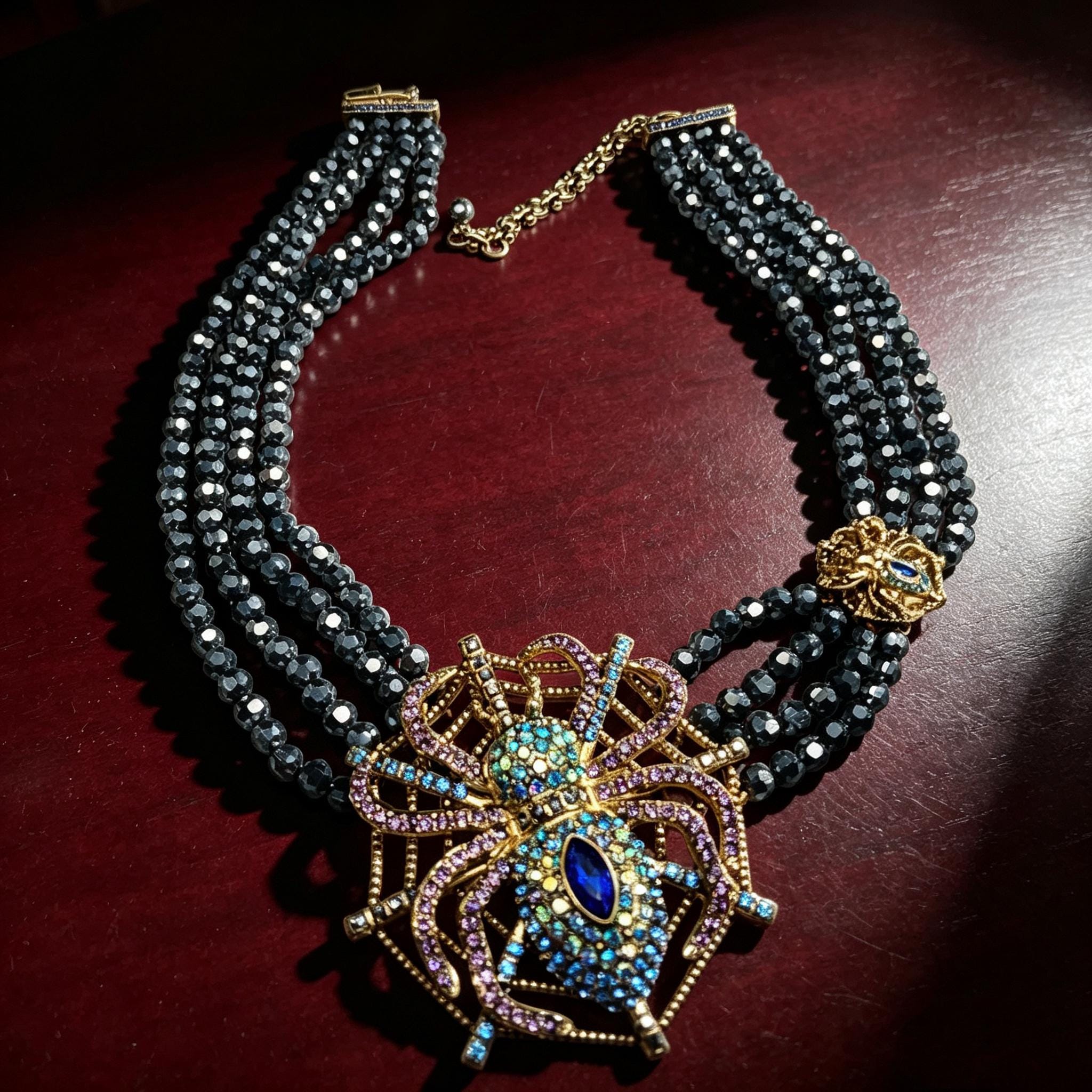 MourningGardenStudio Black Spinel Spider Choker Hand Beaded Gothic Necklace