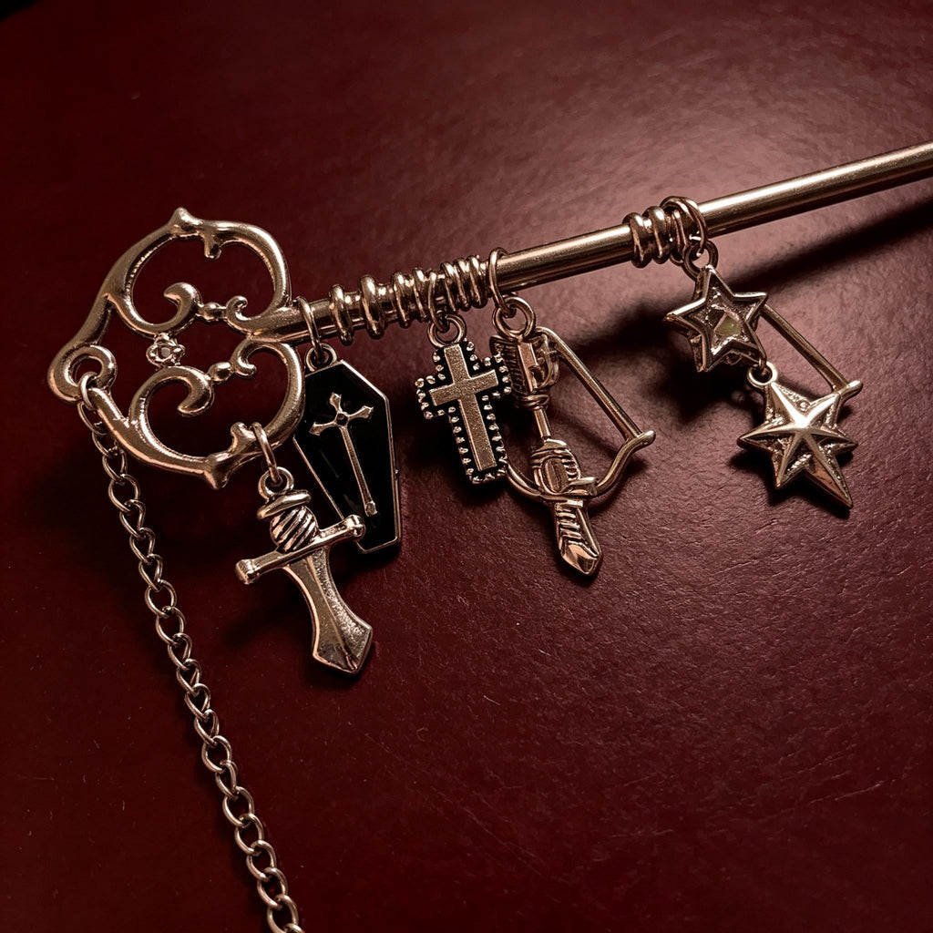 MourningGardenStudio Gothic Key Necklace Antique Charm Pendant Victorian