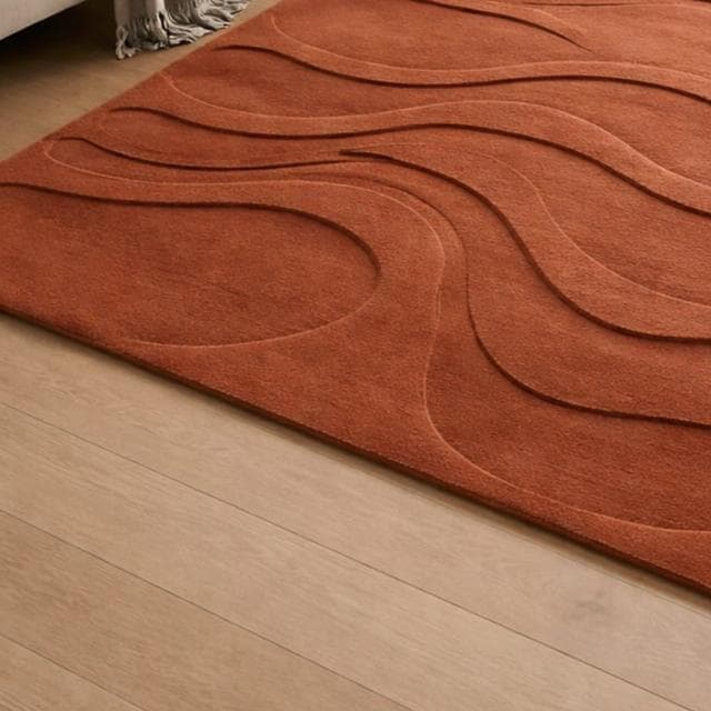 RugverseCreations Terracotta Wave Hand Tufted Wool Area Rug