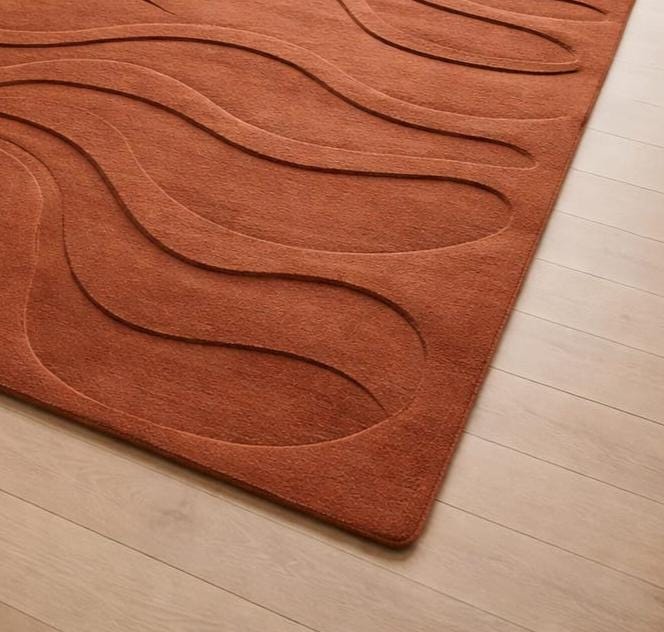 RugverseCreations Terracotta Wave Hand Tufted Wool Area Rug