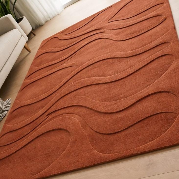 RugverseCreations Terracotta Wave Hand Tufted Wool Area Rug