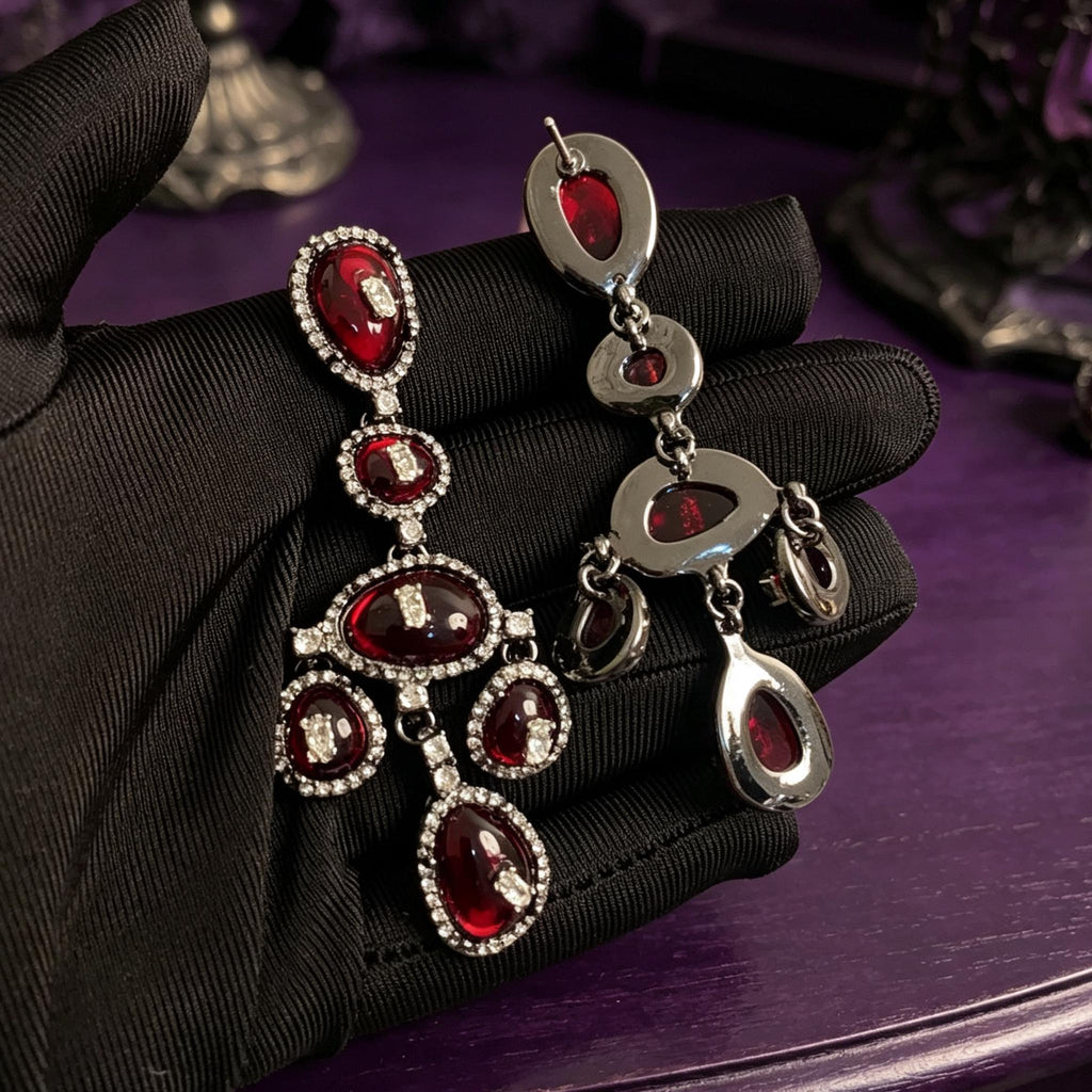 Mourninggardenstudio Victorian Gothic Drop Earrings Red Crystal Zirconia
