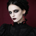 MourningGardenStudio Handmade Gothic Tassel Earrings Beaded Lace Crimson Drops