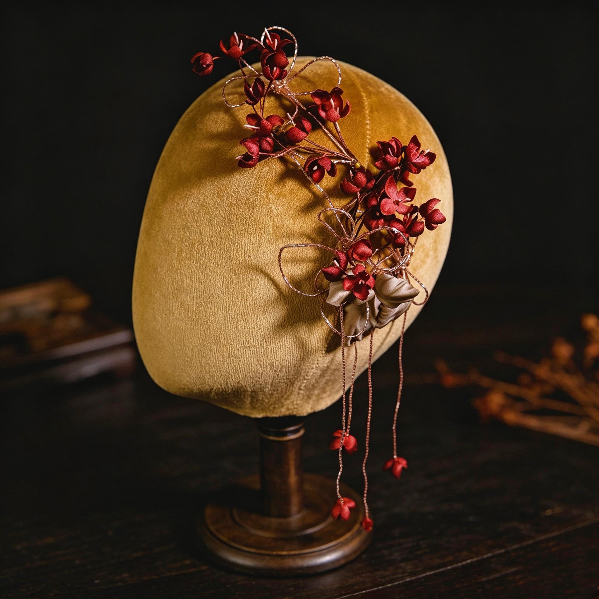 Handmade Red Flower Hair Vine Gothic Floral Headpiece Victorian Hair Accessory