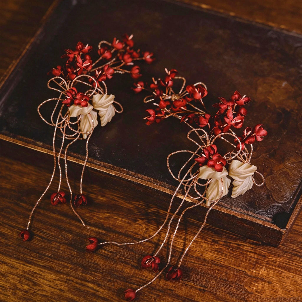 Handmade Red Flower Hair Vine Gothic Floral Headpiece Victorian Hair Accessory