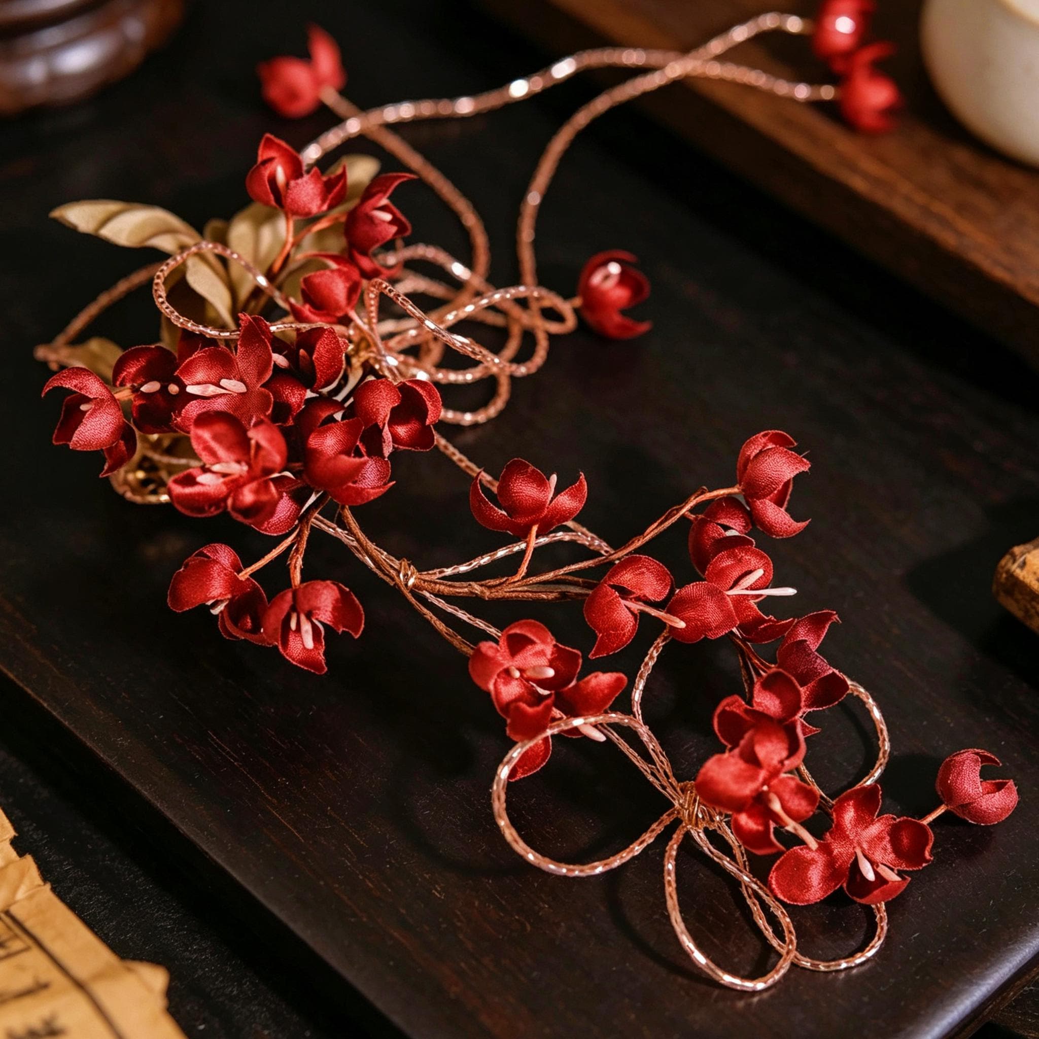 Handmade Red Flower Hair Vine Gothic Floral Headpiece Victorian Hair Accessory