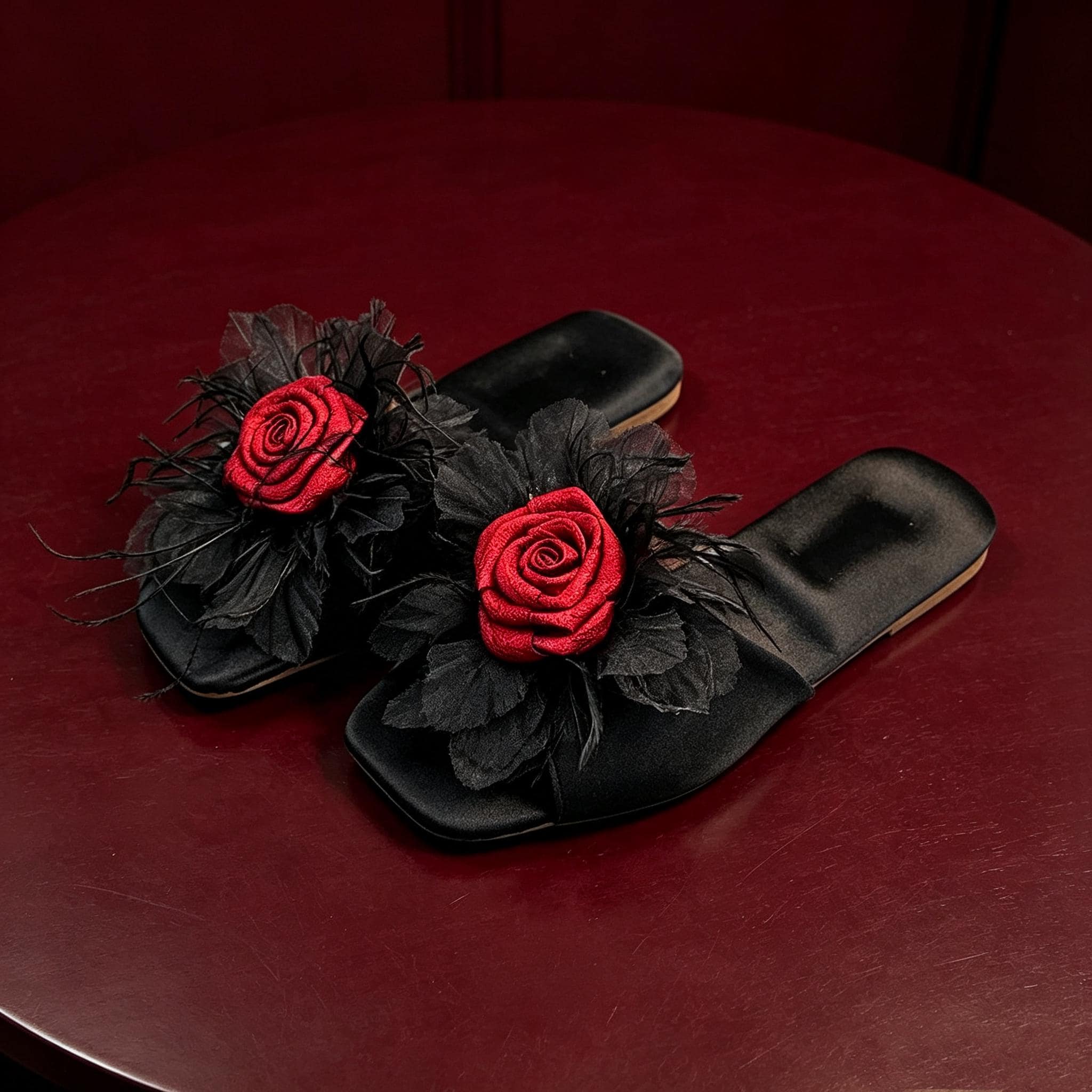 MourningGardenStudio Gothic Rose Black Tulle House Slippers