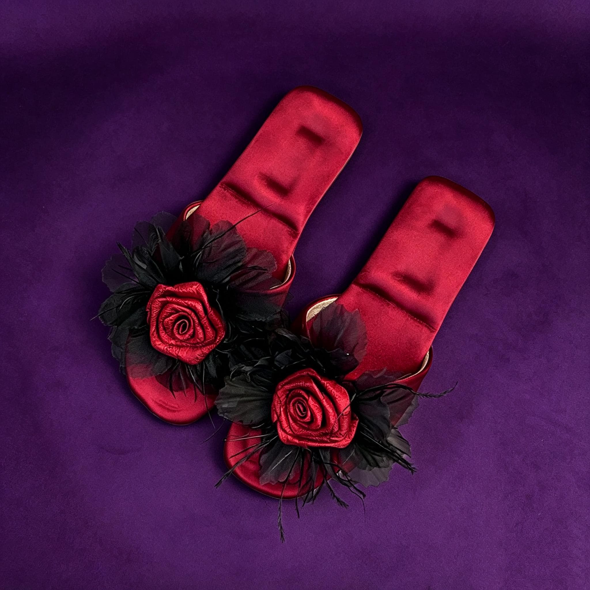 MourningGardenStudio Gothic Rose Black Tulle House Slippers