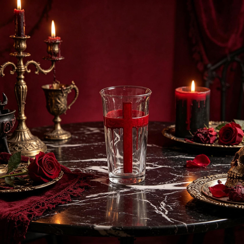 Blood Cross Gothic Hand Painted Glass Vampire Dark Academia Decor