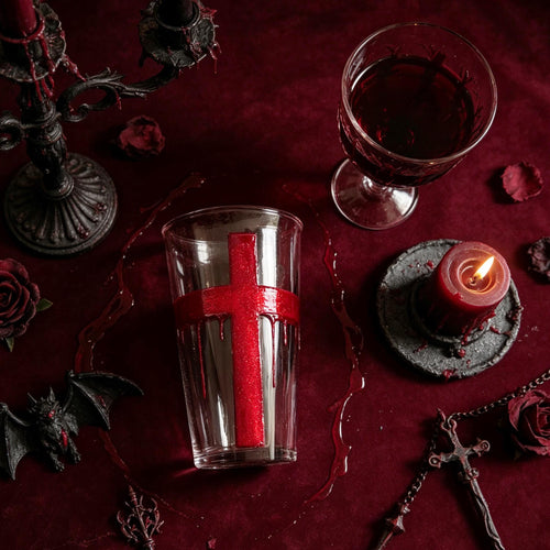 Blood Cross Gothic Hand Painted Glass Vampire Dark Academia Decor