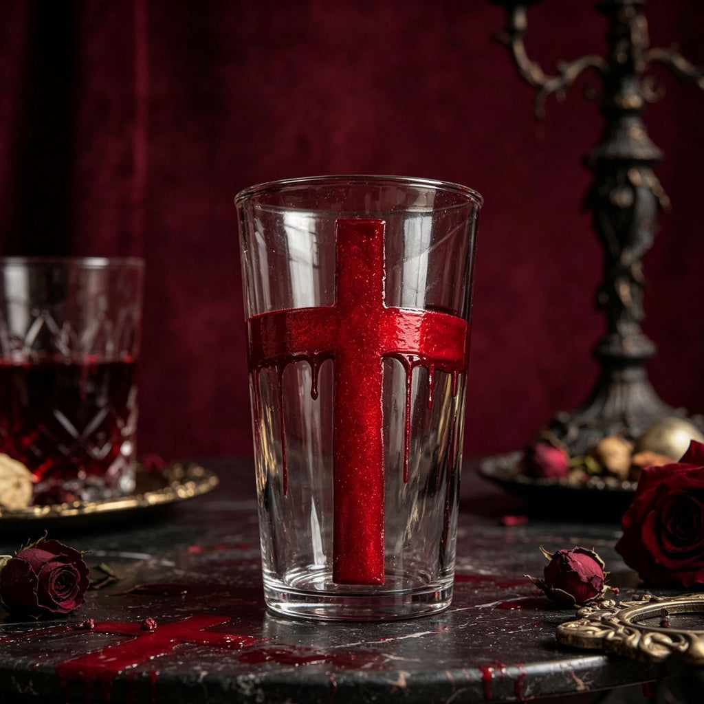 Blood Cross Gothic Hand Painted Glass Vampire Dark Academia Decor
