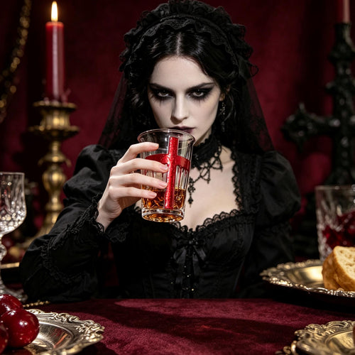Blood Cross Gothic Hand Painted Glass Vampire Dark Academia Decor