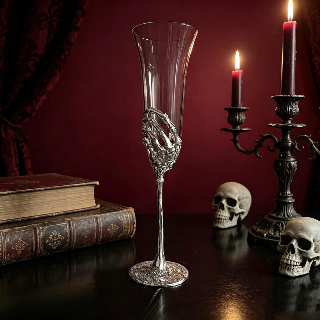 MourningGardenStudio Skeleton Hand Champagne Flute Gothic Wedding Toast Glass