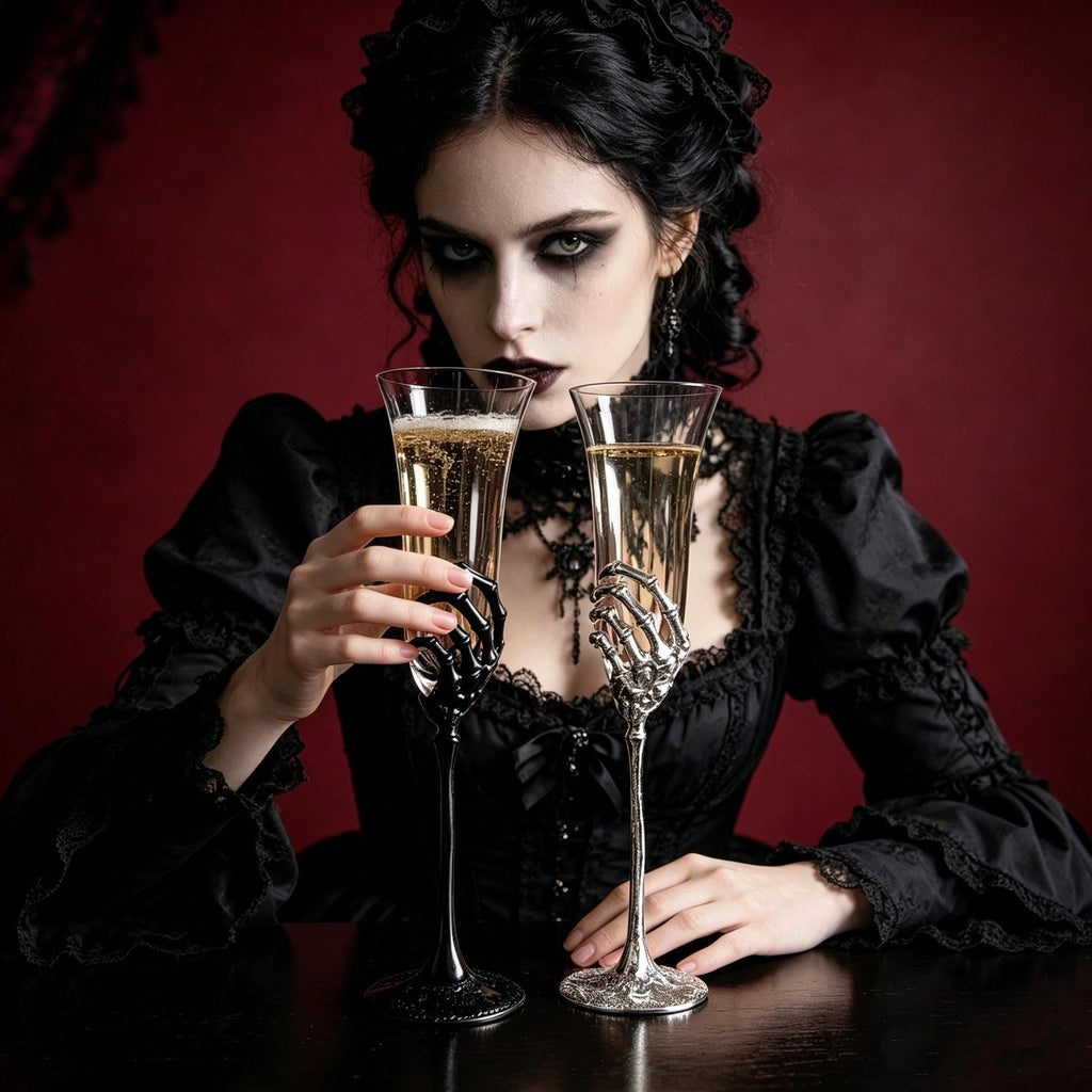 MourningGardenStudio Skeleton Hand Champagne Flute Gothic Wedding Toast Glass
