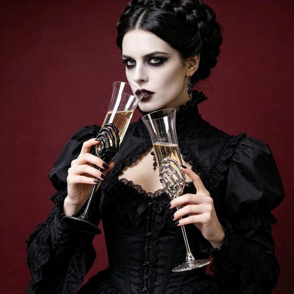 MourningGardenStudio Skeleton Hand Champagne Flute Gothic Wedding Toast Glass