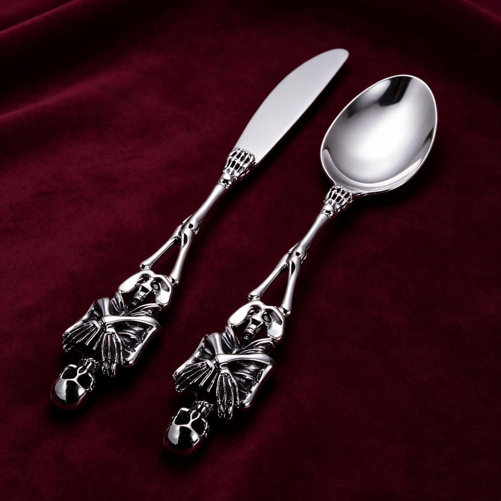 Gothic Skull Flatware Set Stainless Steel Spoon Fork Knife Dark Academia Tableware Gift