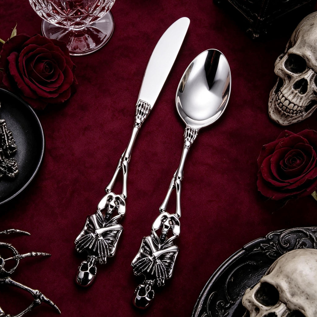 Gothic Skull Flatware Set Stainless Steel Spoon Fork Knife Dark Academia Tableware Gift