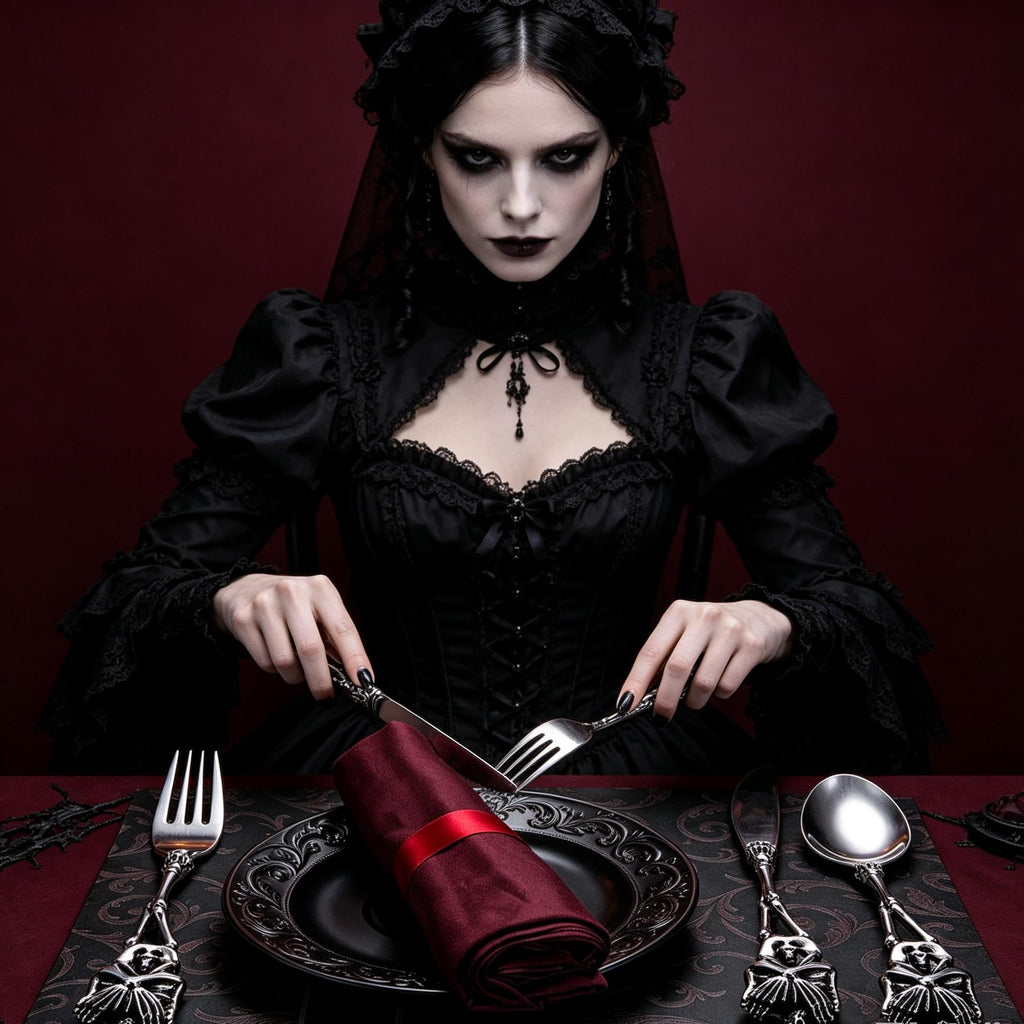 Gothic Skull Flatware Set Stainless Steel Spoon Fork Knife Dark Academia Tableware Gift