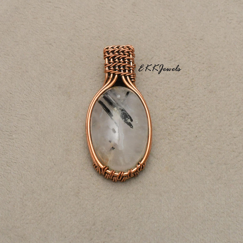 EkkJewels Black Rutile Copper Wire Wrapped Pendant Necklace Jewelry