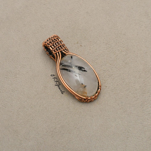 EkkJewels Black Rutile Copper Wire Wrapped Pendant Necklace Jewelry