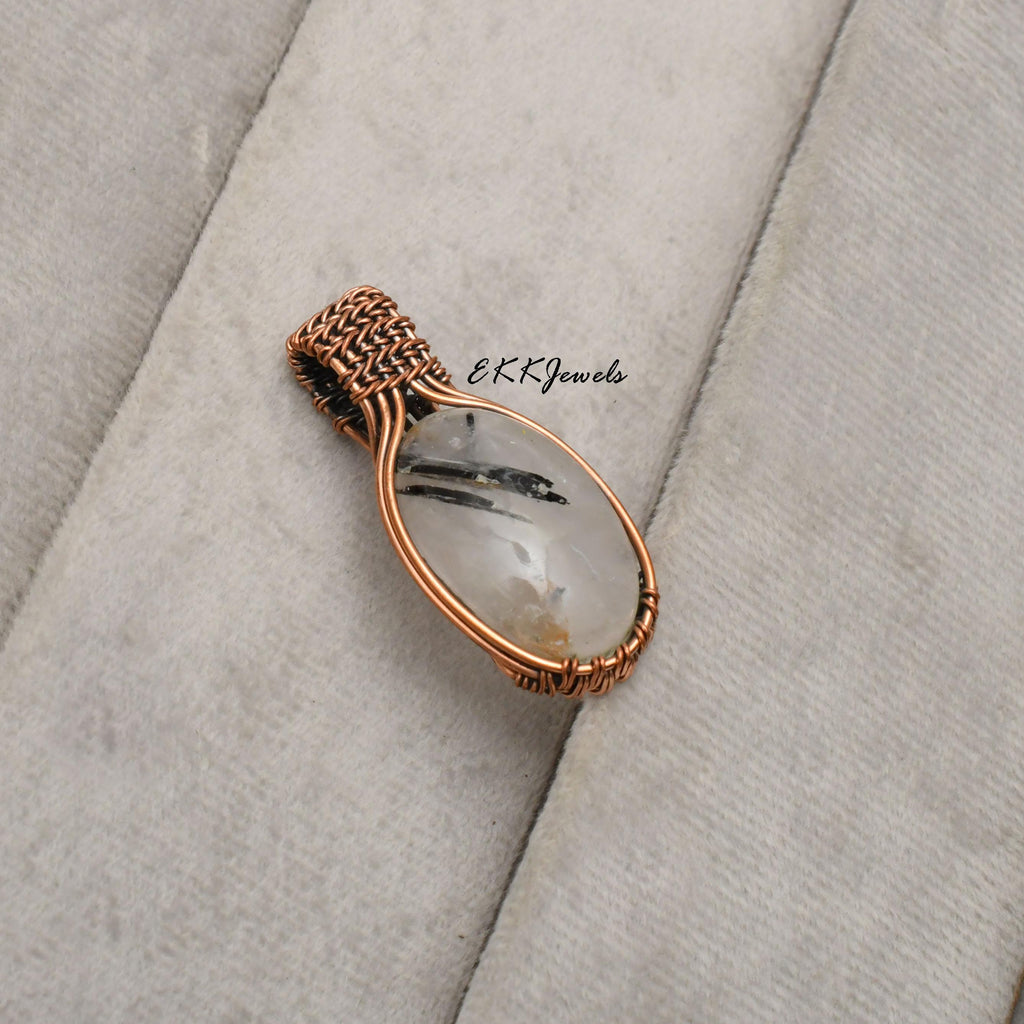 EkkJewels Black Rutile Copper Wire Wrapped Pendant Necklace Jewelry