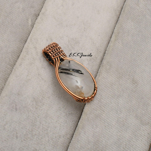 EkkJewels Black Rutile Copper Wire Wrapped Pendant Necklace Jewelry