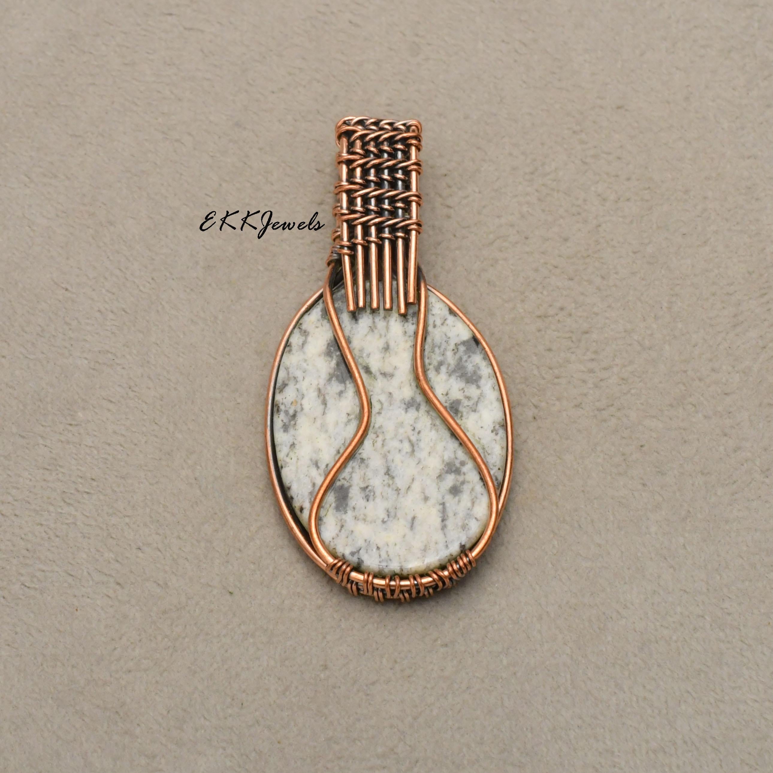Handmade K2 Azurite Pendant: Copper Wire Wrapped Necklace Jewelry