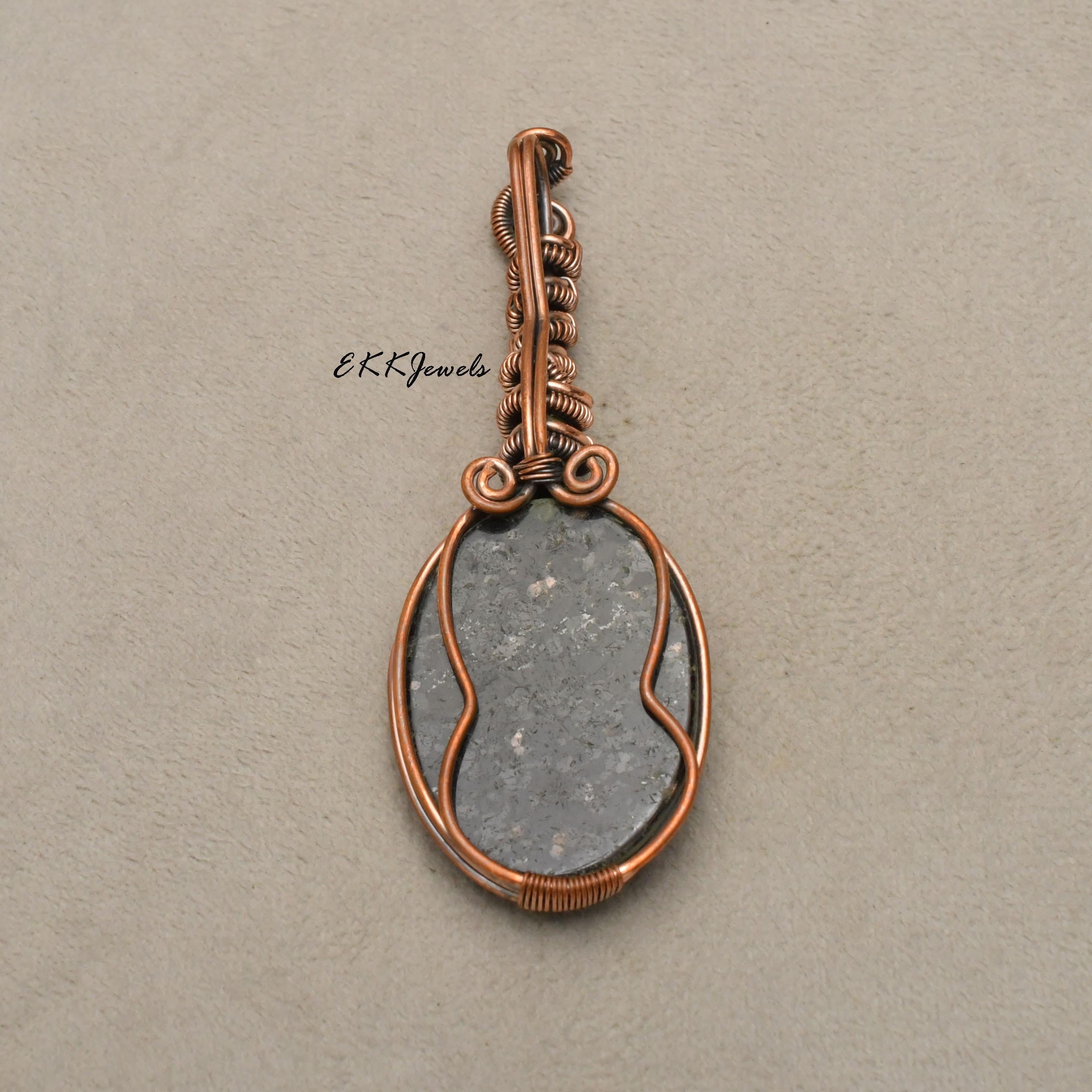 EkkJewels Nuummite Pendant Handmade Copper Wire Wrapped Necklace Jewelry