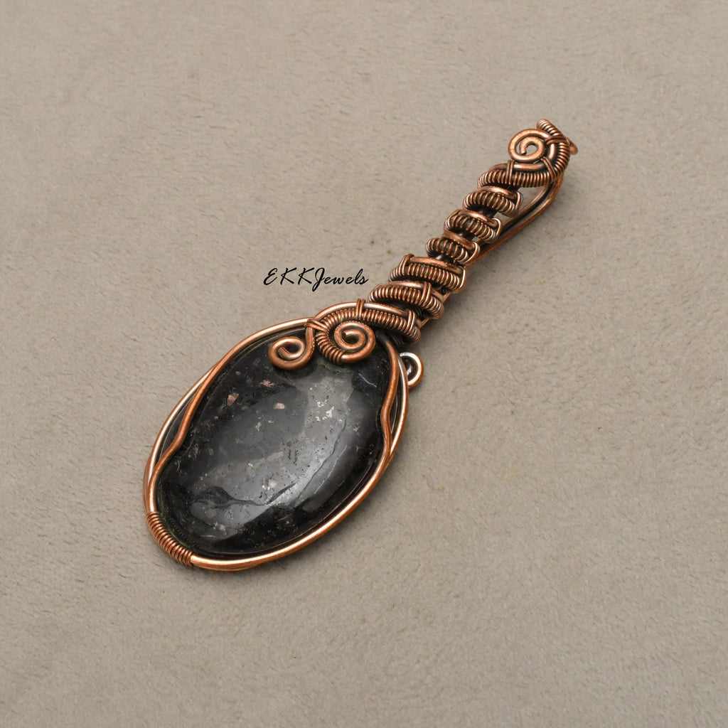 EkkJewels Nuummite Pendant Handmade Copper Wire Wrapped Necklace Jewelry