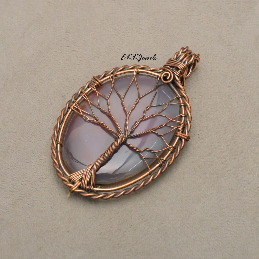 Handmade Botswana Agate Tree of Life Copper Pendant Necklace Jewelry