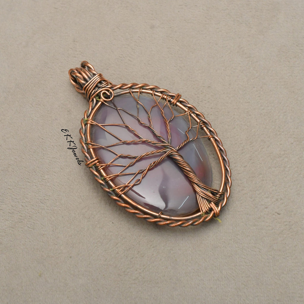 Handmade Botswana Agate Tree of Life Copper Pendant Necklace Jewelry