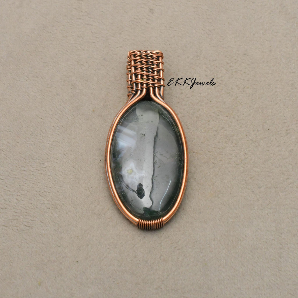 EkkJewels Handmade Prehnite Pendant Necklace Copper Wire Wrapped