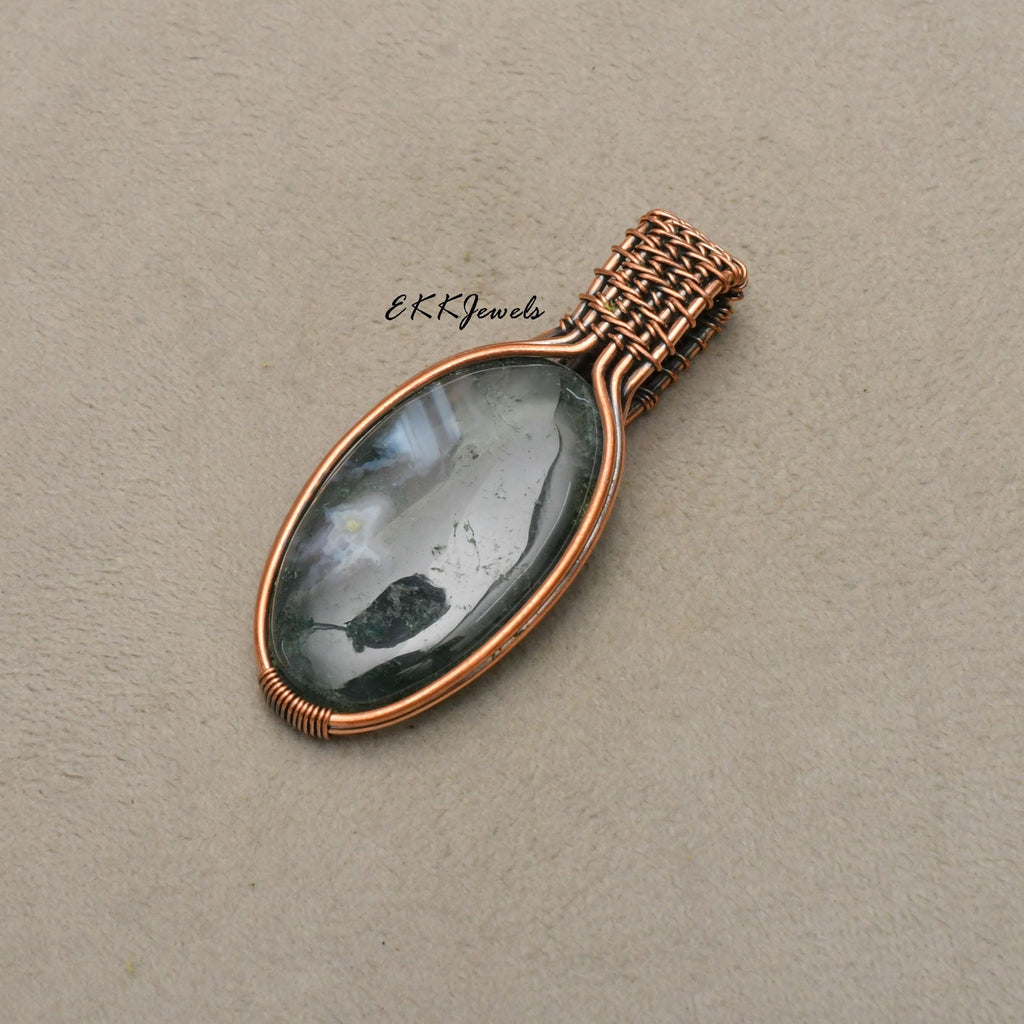 EkkJewels Handmade Prehnite Pendant Necklace Copper Wire Wrapped