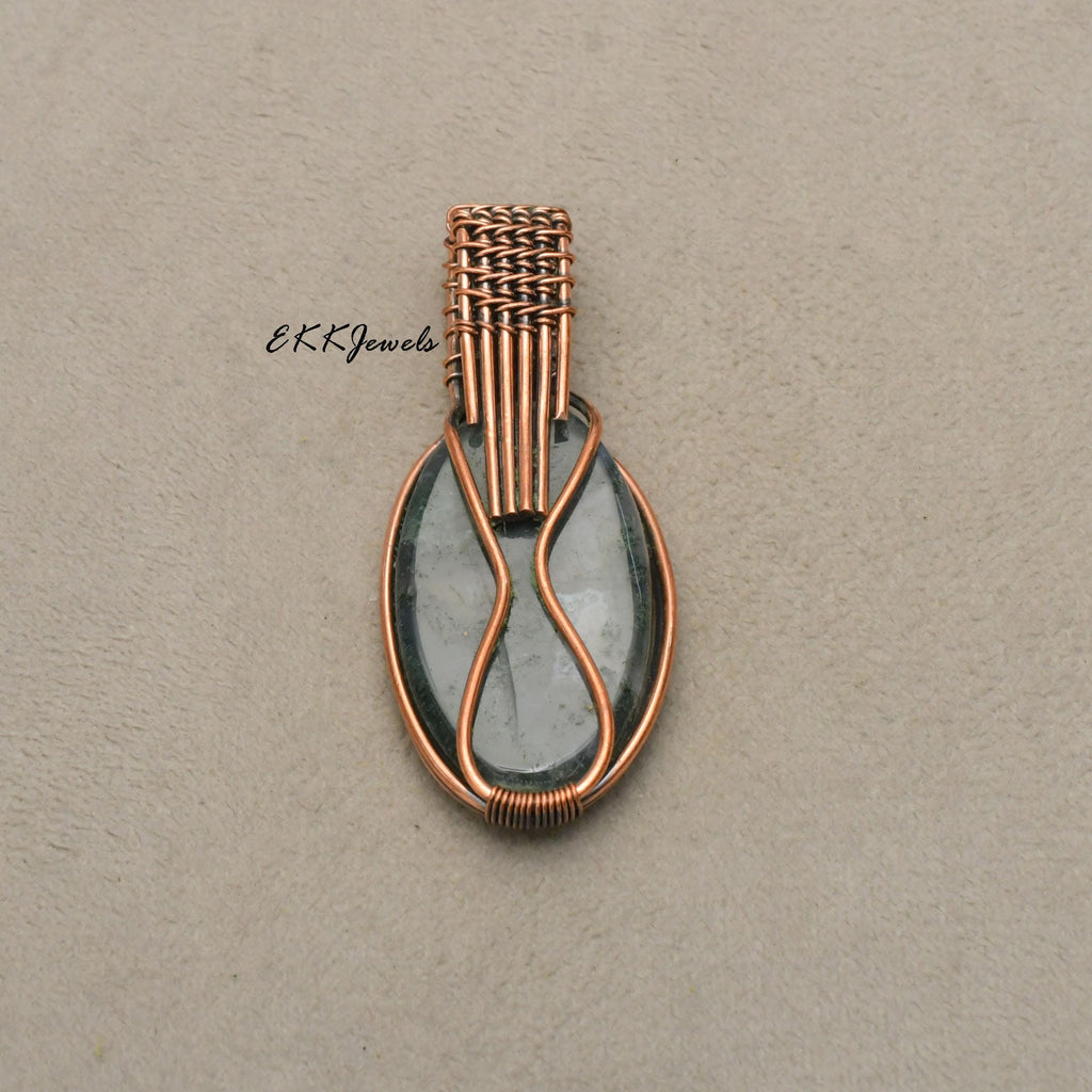 EkkJewels Handmade Prehnite Pendant Necklace Copper Wire Wrapped