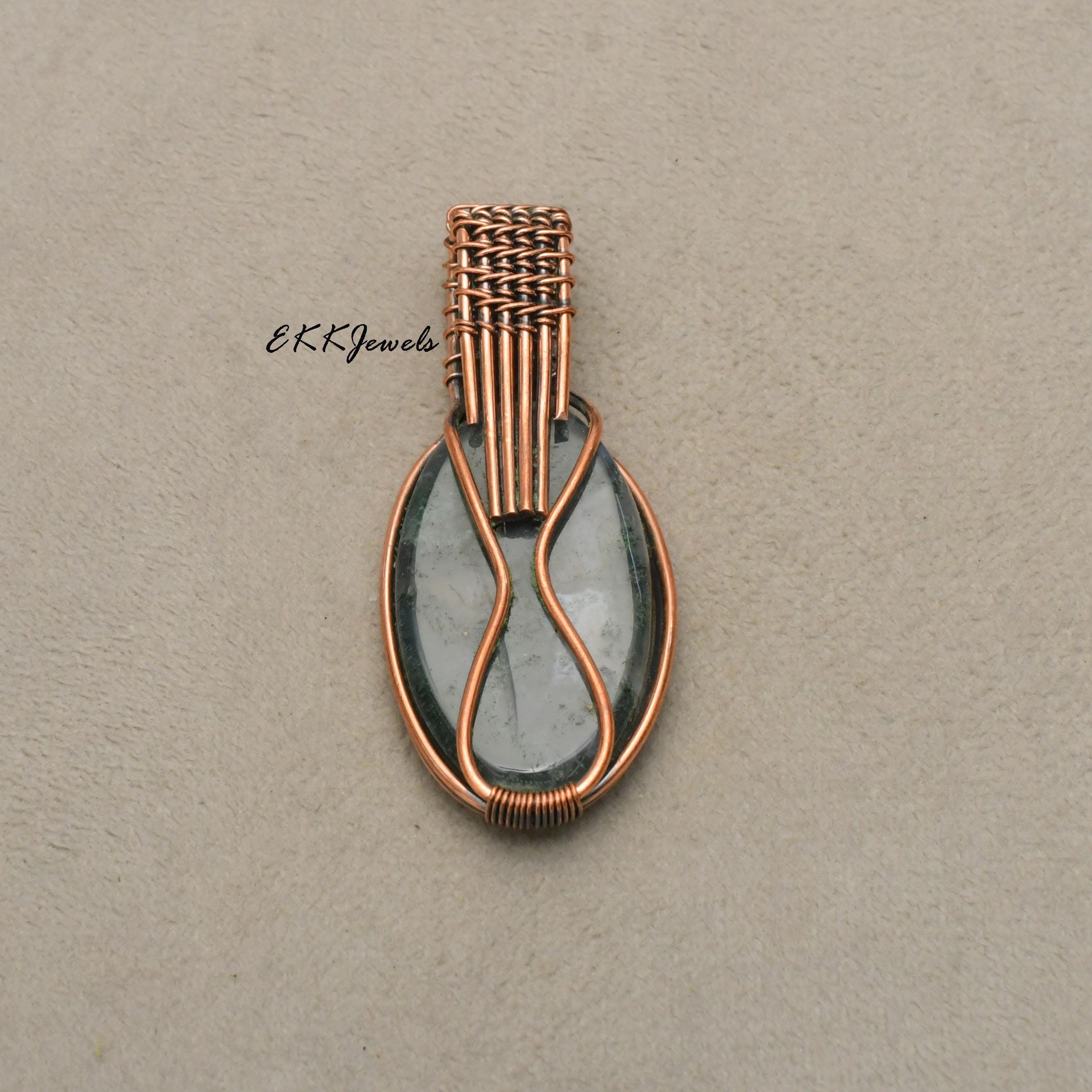 EkkJewels Handmade Prehnite Pendant Necklace Copper Wire Wrapped