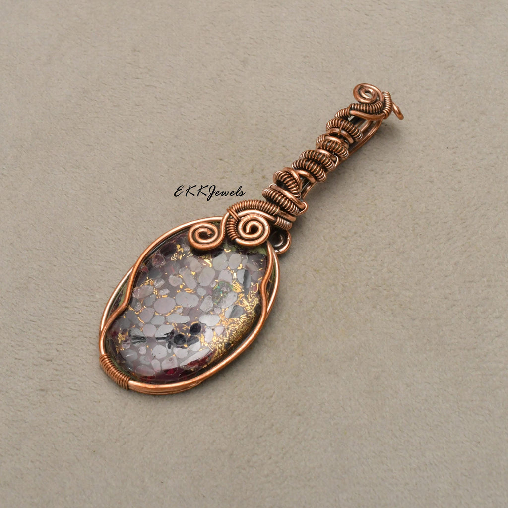 EkkJewels Handmade Copper Wire Wrapped Garnet Pendant Necklace