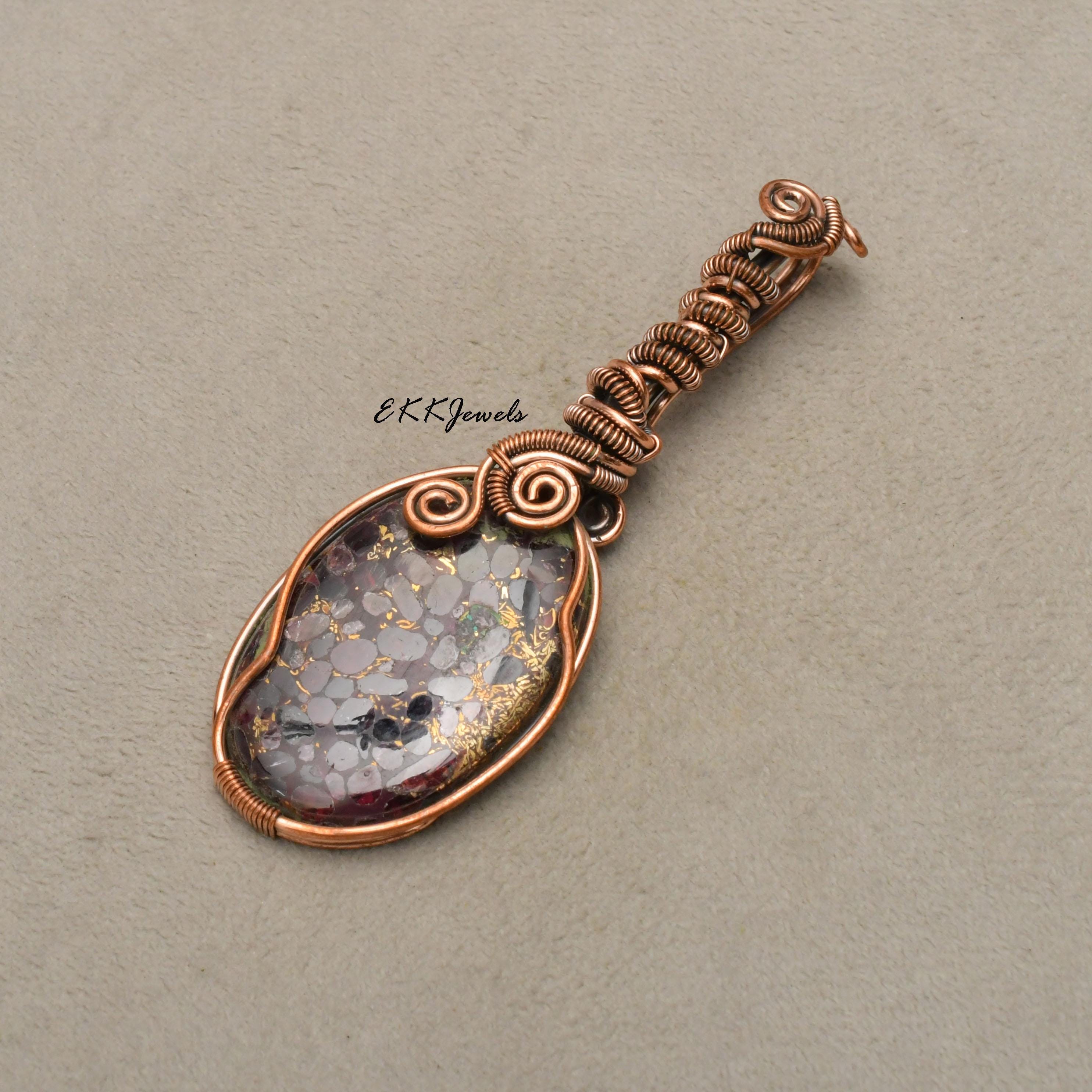 EkkJewels Handmade Copper Wire Wrapped Garnet Pendant Necklace